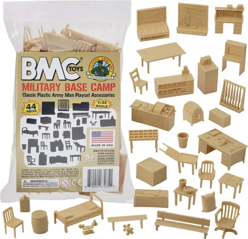 BMC Classic Marx Military Base Camp - 44 piezas de plástico ejército hombres Playset Accesorios
