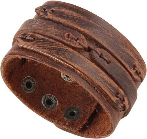 Miniatura 2 de GelConnie - Brazalete de piel, brazaletes trenzados punk, pulseras rock de piel, brazaletes góticos con correa ajustable, para hombre, mujer., LPB005