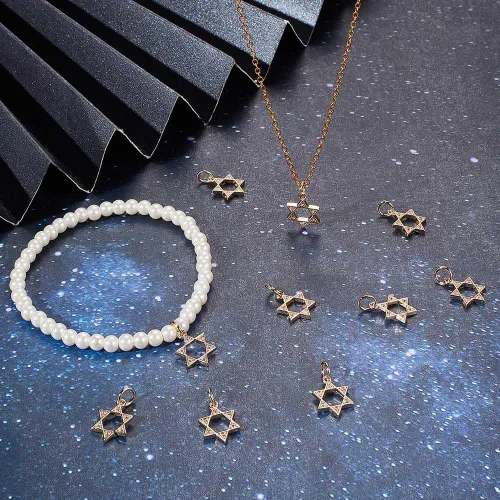 Miniatura 4 de Beebeecraft 1 Box 16Pcs Star of David Charm Star Pendant Charms 14K Gold & Platinum Plated Brass Cubic Zirconia for Jewelry Making Necklace DIY