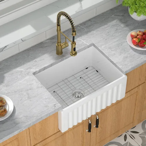 Miniatura 2 de Mocoloo Fregadero de cocina blanco de 24 x 18 pulgadas, fregadero de cocina blanco de montaje inferior reversible, delantal plano frontal, arcilla