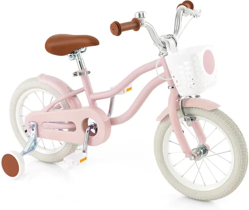 Miniatura 13 de HONEY JOY Bicicleta para niños de 12, 14, 16, 18, 20 pulgadas, con ruedas de entrenamiento, freno de mano y freno de posavasos, cadena totalmente