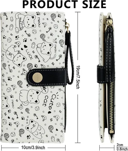 Miniatura 3 de Farcauo Billetera para mujer, billetera delgada para mujer, linda cartera delgada Kawaii con flores para mujer, tarjetero para mujer, Cartera