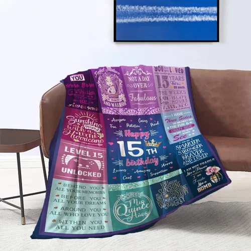 Miniatura 8 de Regalos de cumpleaños para niñas de 15 años – Manta de regalos de quinceañera de 60 x 50 pulgadas – Regalo para niñas de 15 años – Regalos de 15º