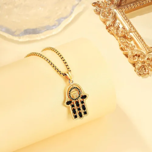 Miniatura 89 de Aniu Joyería de plata de ley 925 Hamsa de Fátima para mujer con circonita cúbica, viene con caja de regalo negra