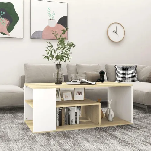 Mesa de centro central, mesa central rústica de granja, adecuada para sala de estar, oficina, balcón, estudio blanco y roble Sonoma de 39.4 x 19.7 x
