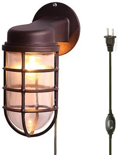 Miniatura 12 de Kiven Luz de jaula impermeable para exteriores e interiores, luz de linterna de montaje en pared, luz de porche industrial con cable de enchufe