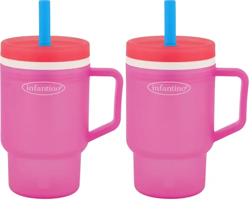 Miniatura 12 de Infantino My 1st Tumbler, Vaso Entrenador de Plástico Duradero con Pajita y Asa, Resistente a Derrames, para Llevar, Taza de Transición sin BPA