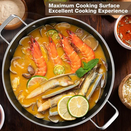 Miniatura 5 de Yeksum Paella de tres capas de acero inoxidable de 14.5 pulgadas, 12 porciones con tapa, sartén grande antiadherente 18/10, olla jumbo, bandeja
