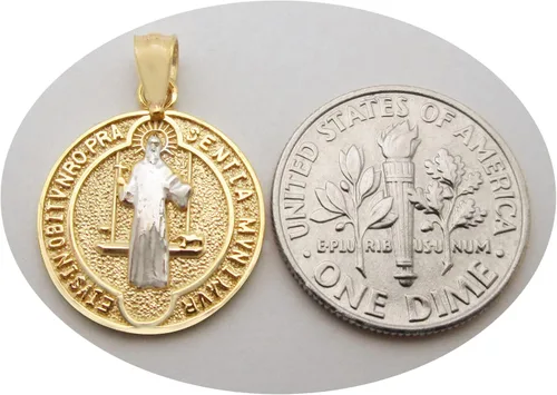 Miniatura 4 de Dije de oro amarillo de 10 quilates Medalla De San Benito de Nursia, Oro amarillo, Sin piedra