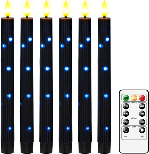 kakoya Velas cónicas sin llama de cera real con temporizador remoto, 6 velas cónicas que funcionan con pilas, velas LED de 9.6 pulgadas con cuerda