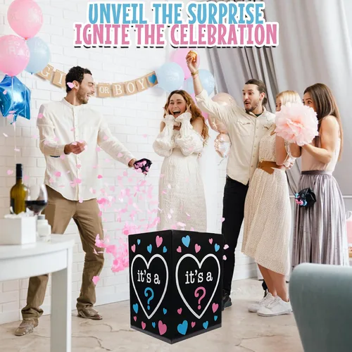 Miniatura 5 de Fun Express Caja de globos de revelación de género para fiesta de baby shower, caja de cartón negra de alta calidad de 24 pulgadas de alto