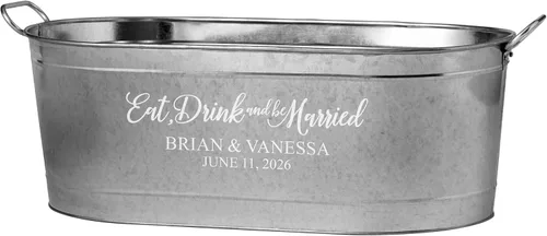 Let's Make Memories Bañera de bebidas personalizada, para bodas, recién casados, tina de metal galvanizado, enfriador de bebidas, 5.5 galones,