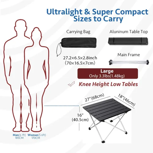 Miniatura 2 de Mesa de camping portátil Grope con superficie de mesa de aluminio, mesa de playa plegable fácil de transportar, perfecta para exteriores, picnic