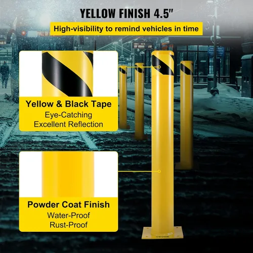 Miniatura 4 de BestEquip Bolardo de seguridad 36-4.5 Bolardo de barrera de seguridad 4-1/2" DE 36" de altura Revestimiento de polvo amarillo Tubo de acero Barrera
