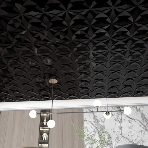 Miniatura 3 de Azulejos decorativos para techo Art3d de 5 cm x 5 cm con pegamento, paquete de 12 azulejos para falso cielorraso con diseño floral negro
