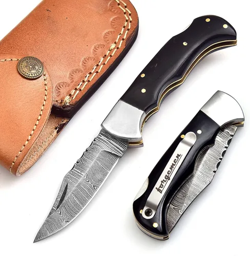 FM807 Cuchillo de bolsillo, cuchillo plegable con clip de Damasco hecho a mano personalizado para hombres, genial para camping, caza, pesca y