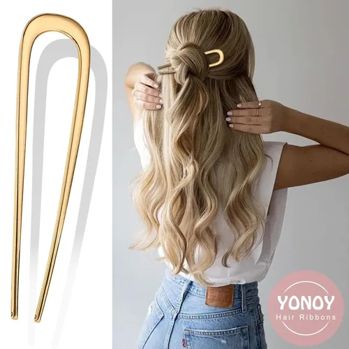 Miniatura 2 de YONOY 3 pinzas de metal para el cabello francés, en forma de U, 2 puntas para moños, horquilla de cabello con torsión francesa, palos