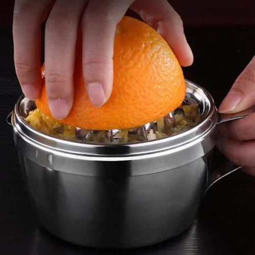 Miniatura 5 de Exprimidor manual de acero inoxidable Exprimidor de cítricos Exprimidor de limón naranja Herramienta de presión de mano con colador y recipiente