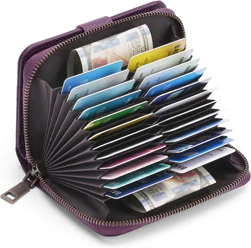 Miniatura 7 de GAEKEAO Cartera de cuero para tarjetas de crédito para mujer, bloqueo RFID, gran capacidad, plegable, con cremallera, organizador de tarjetas