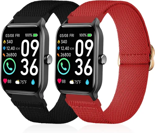 Miniatura 13 de Paquete de 2 correas elásticas de nailon compatibles con Woneligo/Fitpolo Smart Watch IDW13, correas elásticas suaves para reloj FITVII