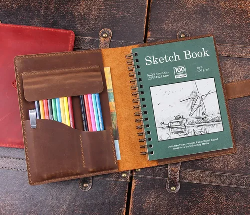 Miniatura 6 de Robrasim - Funda de cuero para cuaderno de bocetos hecha a mano, funda de cuero para cuaderno de bocetos de artista para cuaderno de bocetos de 14 x