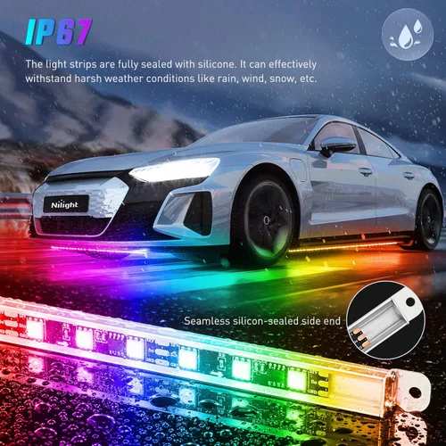 Miniatura 4 de Nilight 4 Piezas Tiras de Luces de Acento de Neón Underglow de Aluminio 396 LEDs Color de Ensueño Asistencia de Puerta Función Activa de Sonido