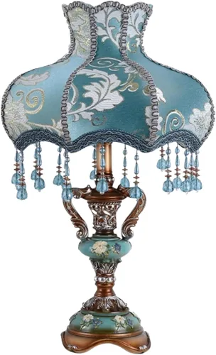 Miniatura 17 de Lámpara de mesa inteligente victoriana con cuentas de cristal y acabado dorado, base de resina verde esmeralda, enchufe E26 para dormitorio, Verde 1