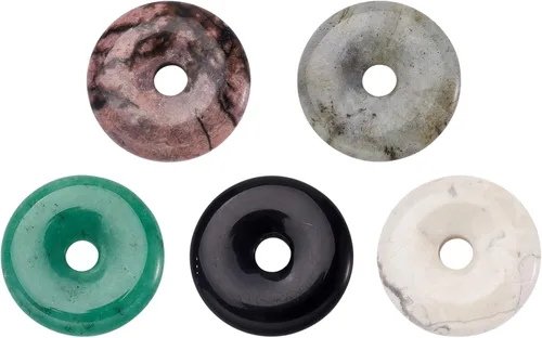 Miniatura 20 de FASHEWELRY 10 colgantes de piedras preciosas de disco de jade natural de 0.945-0.984 in, agujero grande curativo chakra, piedra pulida, abalorios