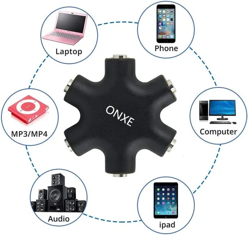 Miniatura 2 de ONXE - Divisor de auriculares múltiples, adaptador de audio de 0.138 in, convertidor de auriculares de 5 vías, conector auxiliar de 1 macho a cable