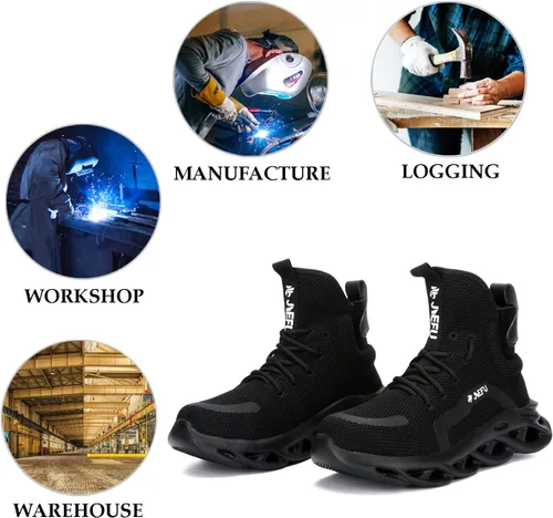 Miniatura 5 de XUNRUO Botas de seguridad de trabajo para hombres y mujeres, con puntera de acero, ligeras, transpirables, botas de construcción