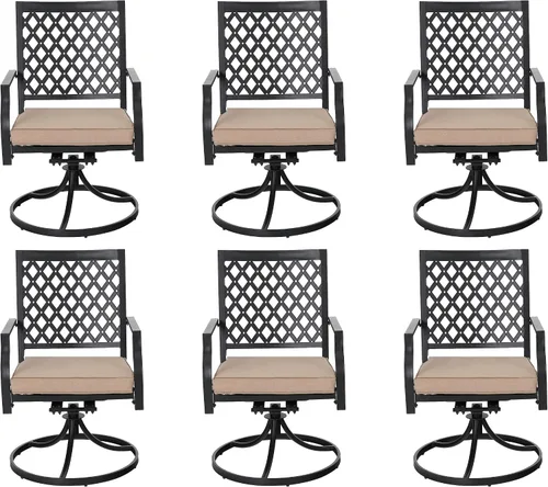 Miniatura 16 de PHI VILLA Juego de 2 sillas de comedor giratorias para exteriores, muebles de patio, mecedoras con cojín, soporta 300 libras para jardín y patio