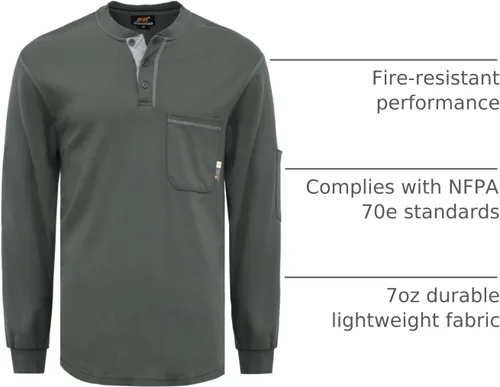 Miniatura 56 de KONRECO Camisas FR para hombre resistentes al fuego/ignífugo CAT2 7oz algodón dos tonos y camisa Henley