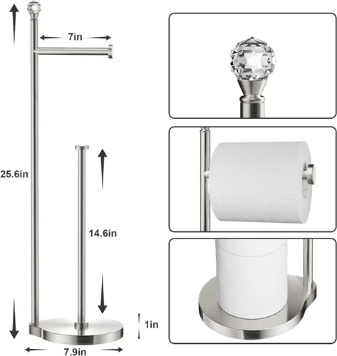 Miniatura 2 de Kasunto Soporte de papel higiénico para baño, almacenamiento de papel higiénico de metal con peso pesado, soporte libre de pie con esfera de F
