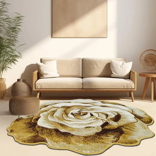 Alfombra redonda de 2 pies con forma de flor, bonita alfombra de felpa con forma de flor, para dormitorio, suelo, sala de estar, alfombra 304 beige