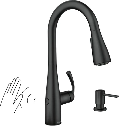 Miniatura 23 de Moen Essie 87014SRS - Juego de grifo de fregadero de cocina con rociador desplegable de acero inoxidable resistente a los puntos con dispensador