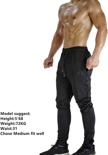 Miniatura 4 de Brokig - Pantalones deportivos con cremallera para hombre, pantalones casuales para entrenamiento y gimnasia, cómodos pantalones de chándal