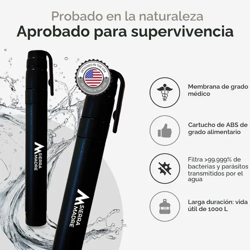 Miniatura 6 de Sierra Madre - Filtro de agua portátil con pajita – 1000 litros de filtración de agua para senderismo, camping, viajes - Ideal para hidratación