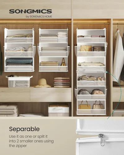 Miniatura 3 de SONGMICS Organizador colgante de armario, estante de almacenamiento de tela de 6 niveles, estante colgante de armario separable con bolsillos Blanco