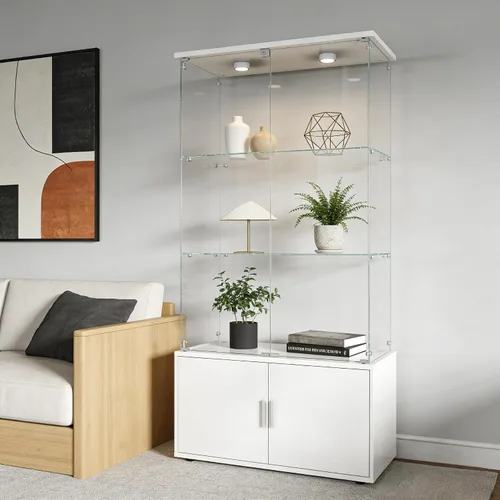 Miniatura 55 de Vitrina de cristal con 3 estantes con 2 puertas, vitrina de cristal transparente para sala de estar, dormitorio, 49.49 x 31.77 x 14.37 pulgadas