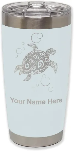 Miniatura 9 de LaserGram Vaso aislado al vacío de 20 onzas, tortuga marina hawaiana, grabado personalizado incluido (negro)