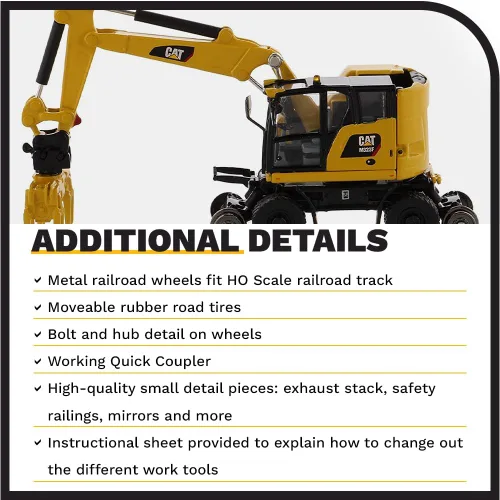 Miniatura 6 de Diecast Masters CAT Caterpillar M323F Excavadora de ruedas de ferrocarril con 3 accesorios High Line Series 1/87 (HO) Escala Diecast Modelo 85612