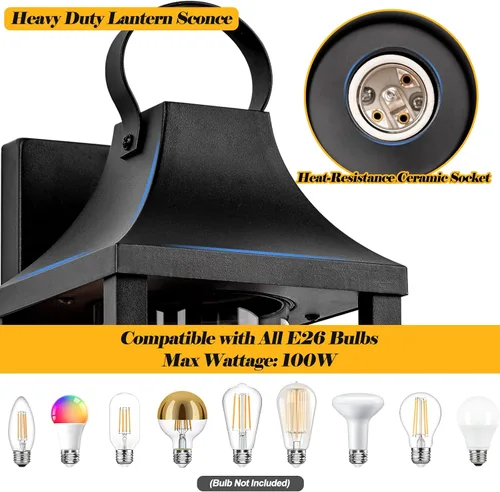 Miniatura 3 de Lámpara de porche de 17 pulgadas, grande, color negro, con vidrio transparente cilíndrico, IP65, impermeable, lámpara exterior para casa y exterior