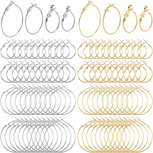 PAGOW 96 aretes de aro, de aleación hipoalergénica, redondos, para hacer joyas, aretes de cuentas abiertas, accesorios de arte para manualidades