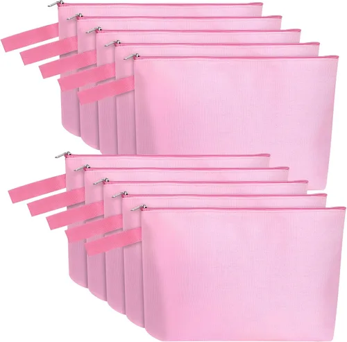 Miniatura 60 de 10 bolsas de maquillaje de lona de algodón con parte inferior y correa, bolsa de cosméticos multiusos con cremallera, bolsa de aseo de viaje, bolsa