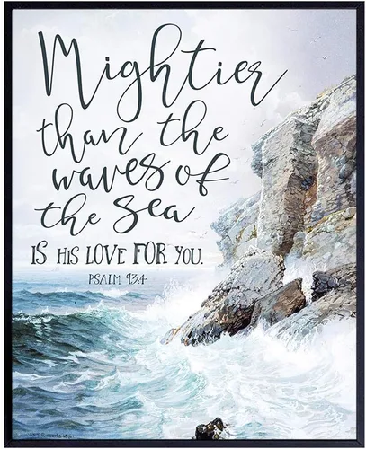 Mightier Than The Waves Is His Love For You - Arte de pared con versículo bíblico - Casa náutica de playa, decoración del hogar en el océano,