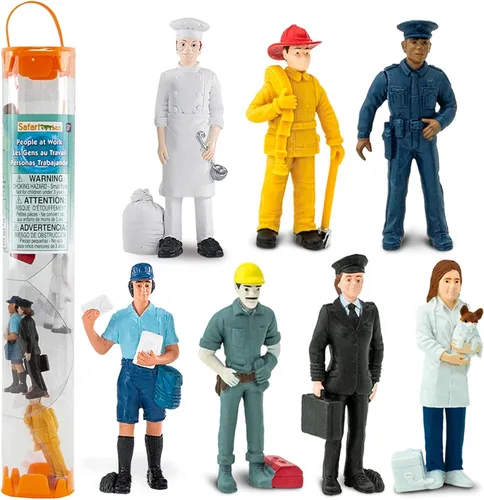 7 figuras de héroes cotidianos de Safari Ltd: trabajador de la construcción, agente de policía, cartero, cocinero, bombero, piloto y veterinario