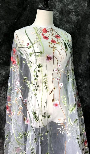 Miniatura 5 de Tela de encaje de 51 pulgadas de ancho, exquisita tela de encaje con bordado de flores florales para manualidades, vestidos de boda, decoración