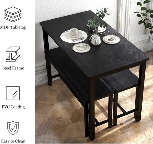 Miniatura 3 de Juego de mesa de comedor resistente y duradera para 4 personas con banco, mesa de cocina fácil de montar con banco, ahorro de espacio, juego ideal