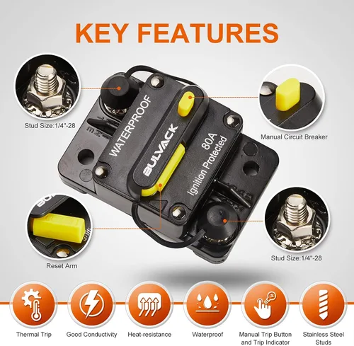 Miniatura 3 de Disyuntor de 30 amperios con reinicio manual para motores marinos de arrastre de automóvil, barco, ATV, protección de potencia manual para fusibles