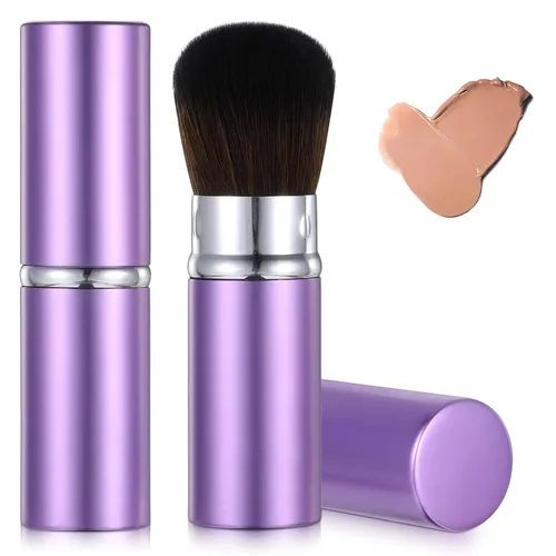 Cepillo retráctil portátil para colorete con tapa, paquete de 2 brochas de maquillaje Kabuki bronceador de viaje, brochas de maquillaje para base de